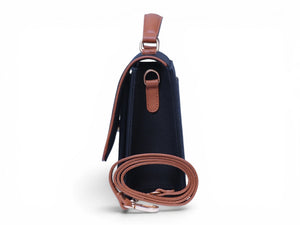 Needlesay Noir black embroidered denim handbag side view