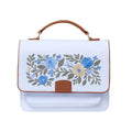 Needlesay Ivory white embroidered denim handbag front view