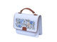 Needlesay Ivory white embroidered denim handbag angled side view