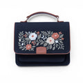 Needlesay Noir black embroidered denim handbag front view