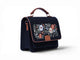 Needlesay Noir black embroidered denim handbag angled side view