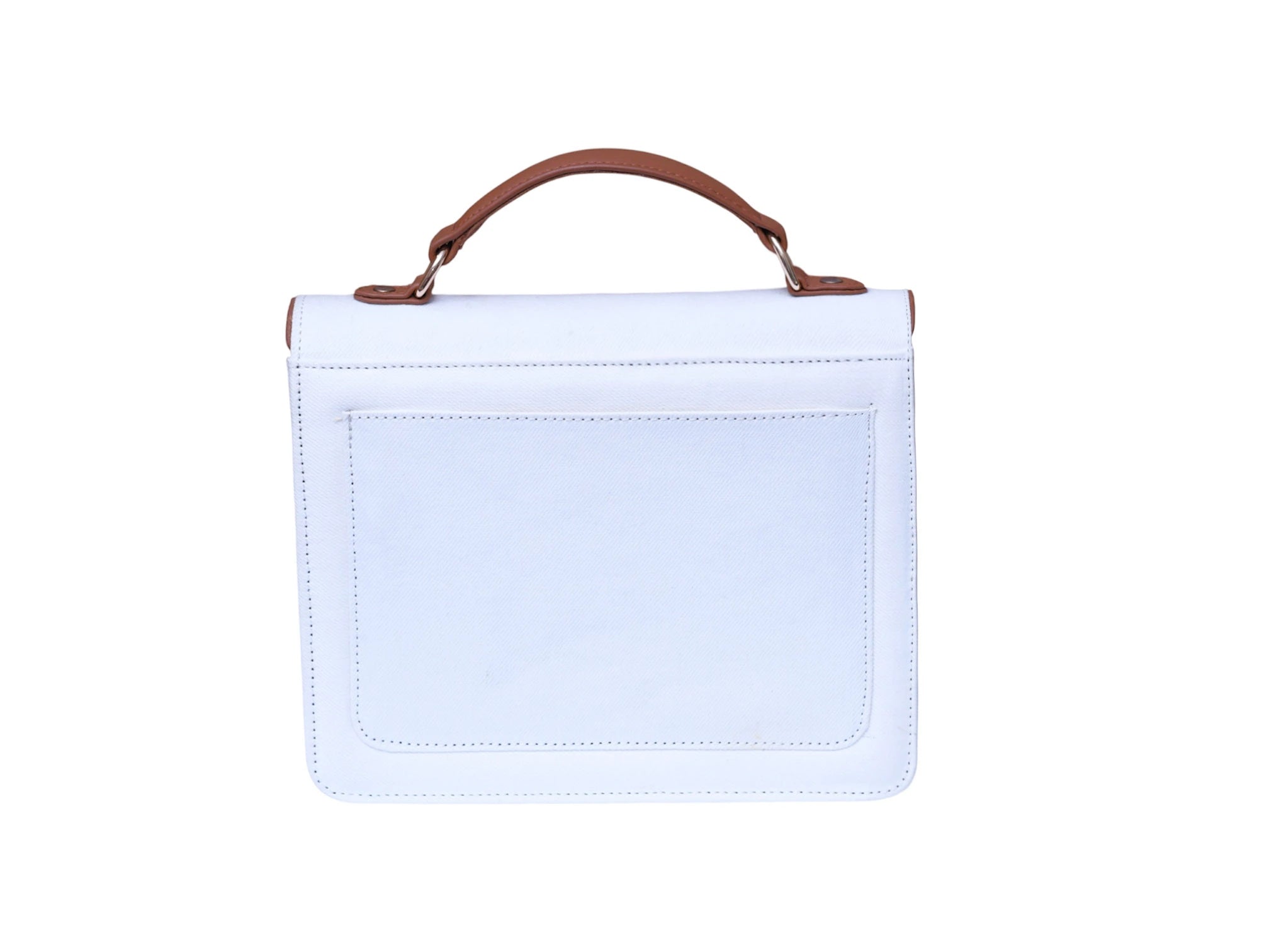 Needlesay Ivory white embroidered denim handbag back view